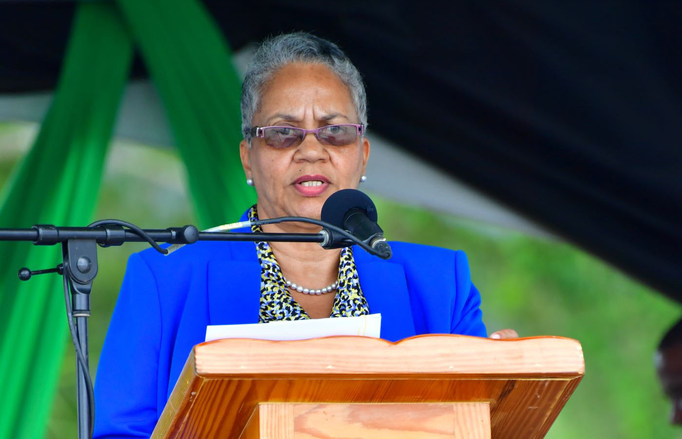 CDB Vice President Monica La Bennett speaking at the launch of the St. Vincent Geothermal Project