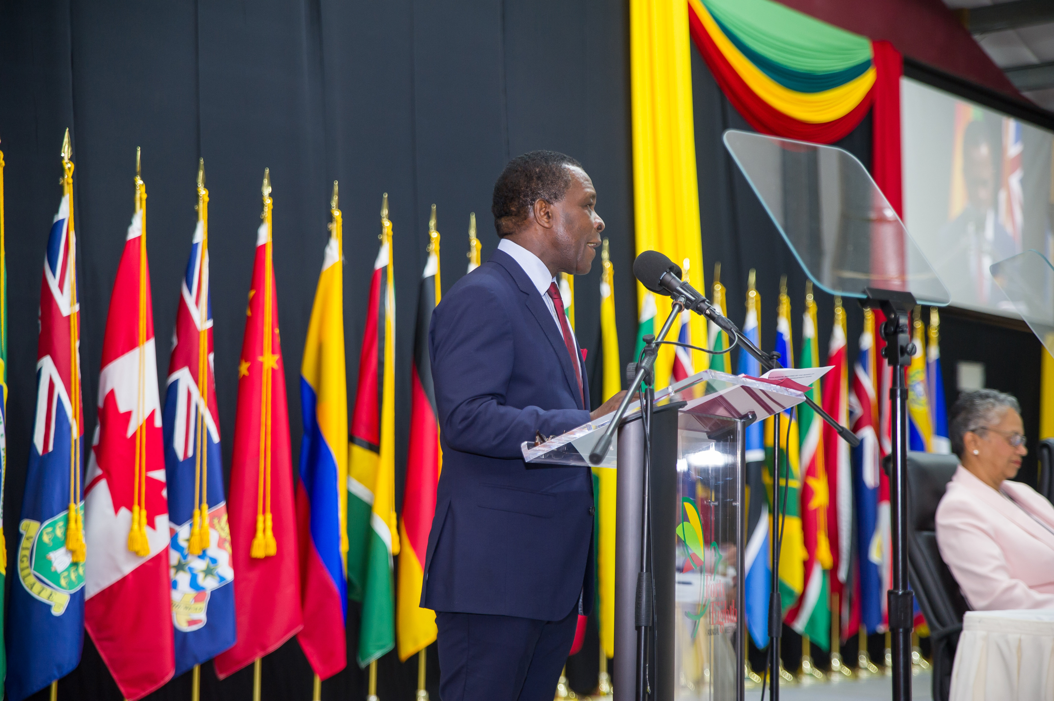 Dr. the Rt. Hon. Keith Mitchell, Chairman of the Board of Governors of CDB and Prime Minister of Grenada, addresses delegates during the Opening Ceremony of the Bank’s Annual Meeting in Grenada on May 30, 2018.