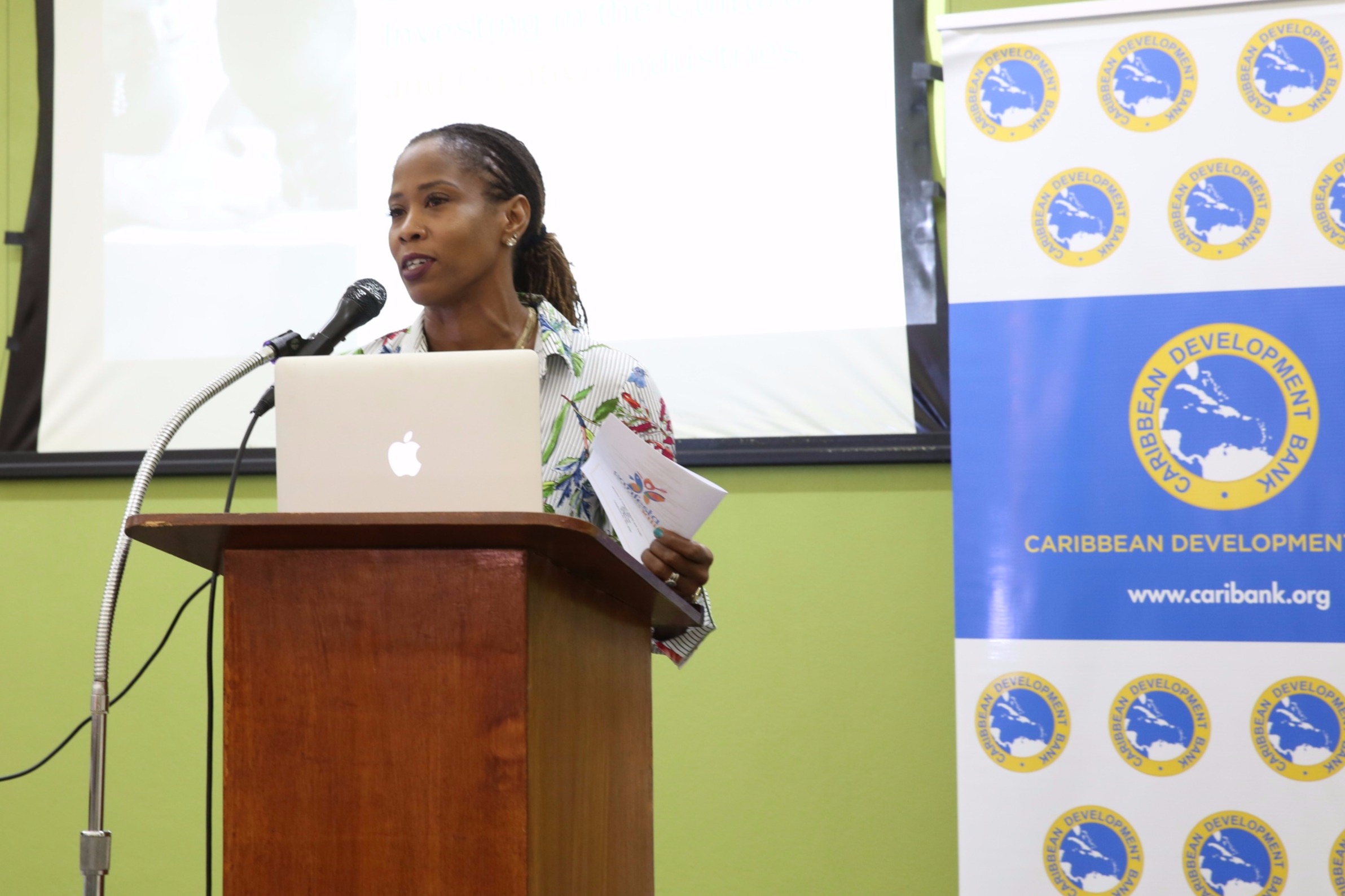 Lisa Harding, Investment Officer, Private Sector Development Unit, CDB speaks at the Cultural Policy and Intellectual Property Rights workshop on August 20, 2017