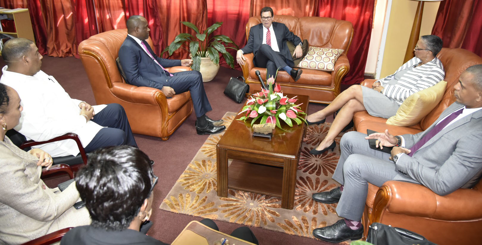 The delegation from CDB and officials from the Government of Dominica meet at the Office of the Prime Minister on September 14, 2017.