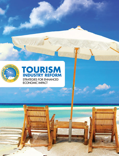 Tourism Industry Reform: Strategies for Enhanced Economic Impact title above a photo of beach with two chairs and an umbrella