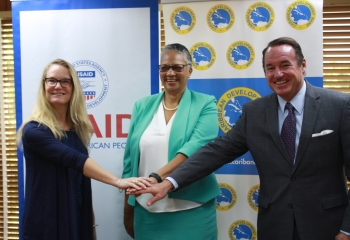 (L - R) Julia Henn, USAID Acting Mission Director; Monica La Bennett, CDB Vice-President (Operations); Joaquin Monserrate, Chargé d'Affaires, US Embassy in Barbados, the Eastern Caribbean and the OECS