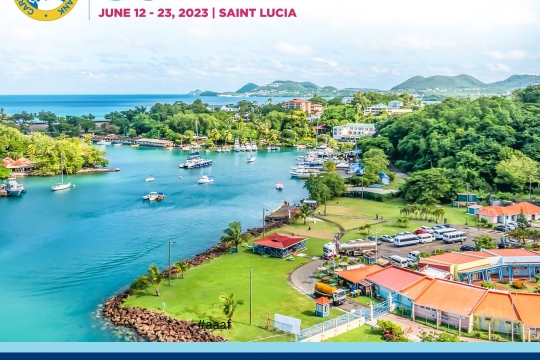 save the date featuring aerial photo of Saint Lucia coastline