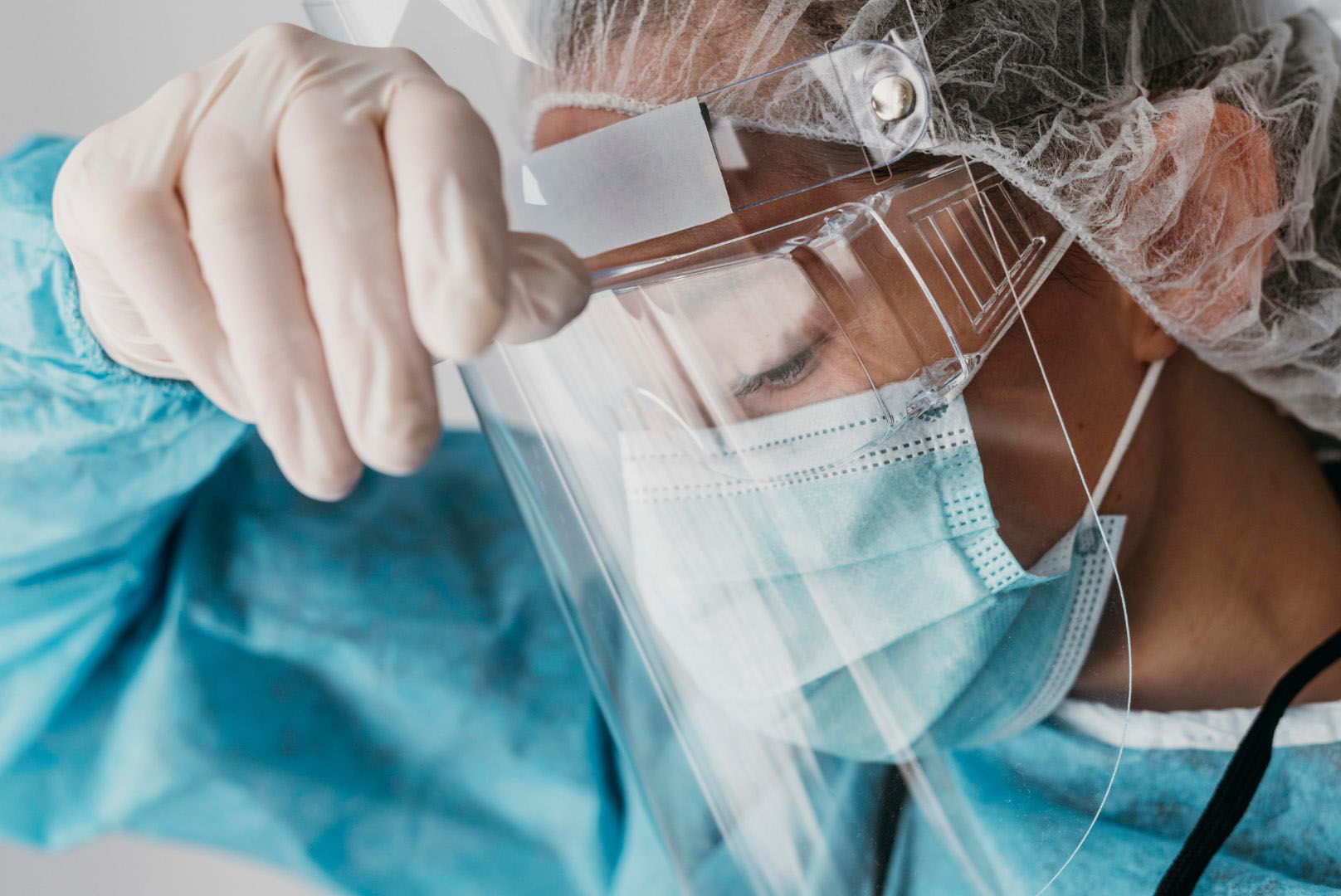 close up shot of health care worker in PPE