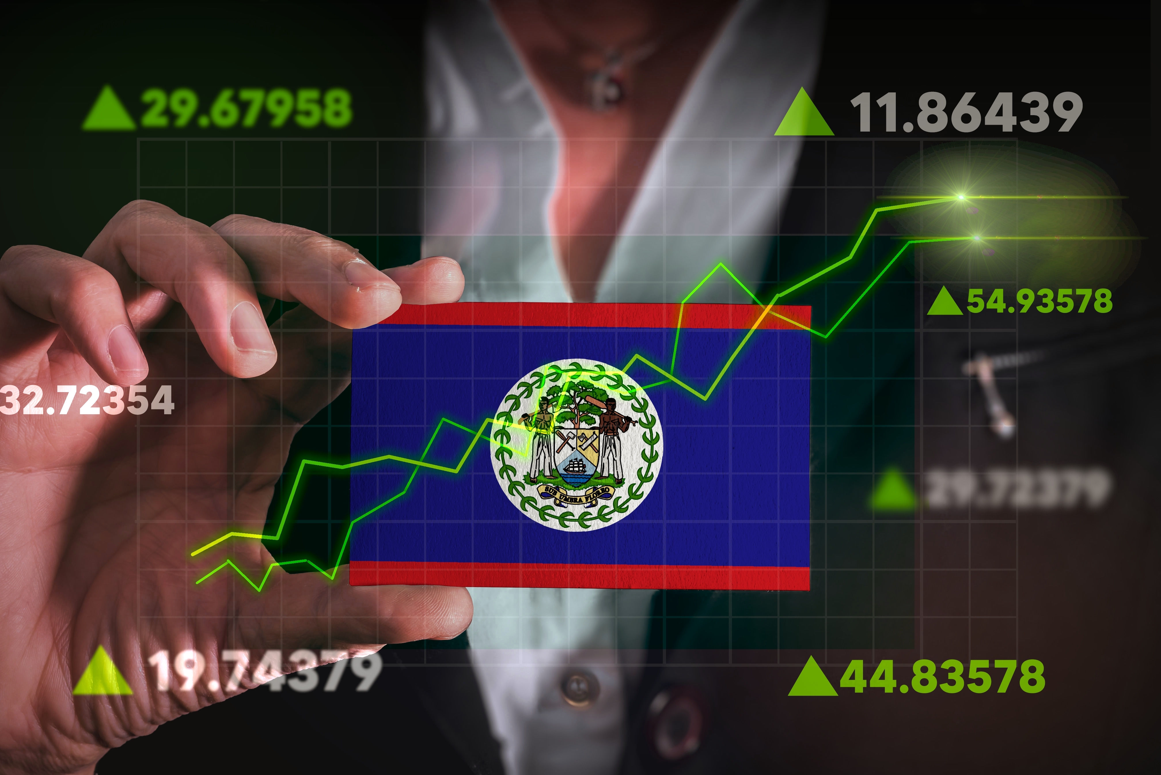 Belize flag with finance graphics 