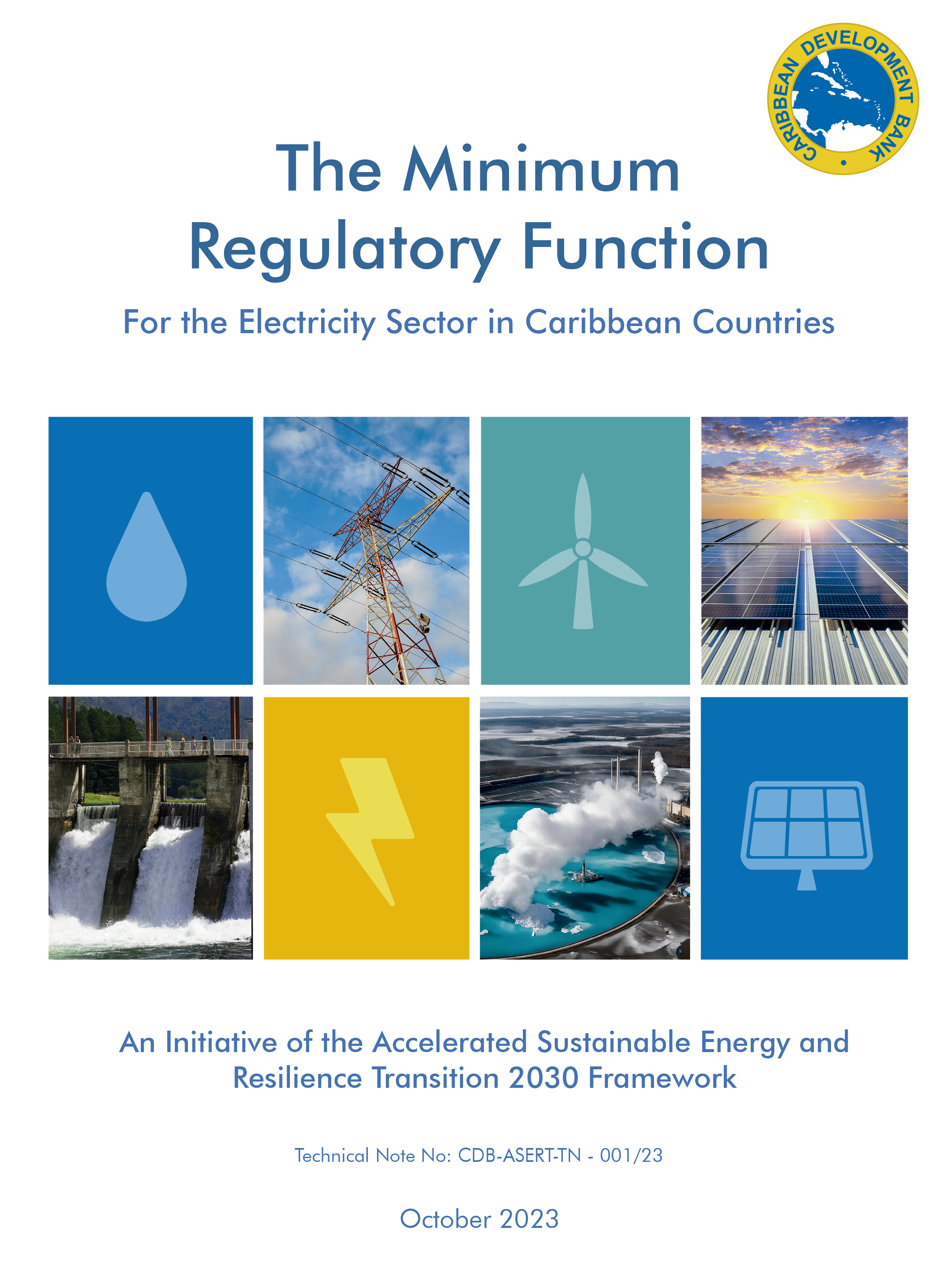 The cover of the MRF report shows pictures of the CDB logo and airplane, water dam, solar panels and wind wane 