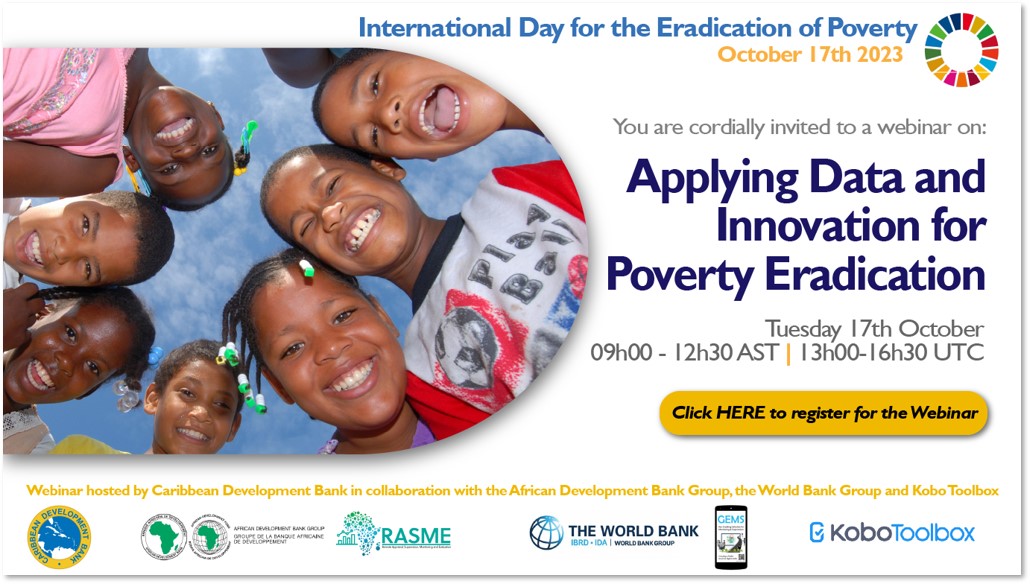 The invitation to save the date for the International Day for the Eradication of Poverty displays seven children the theme of the event and a link to registration 