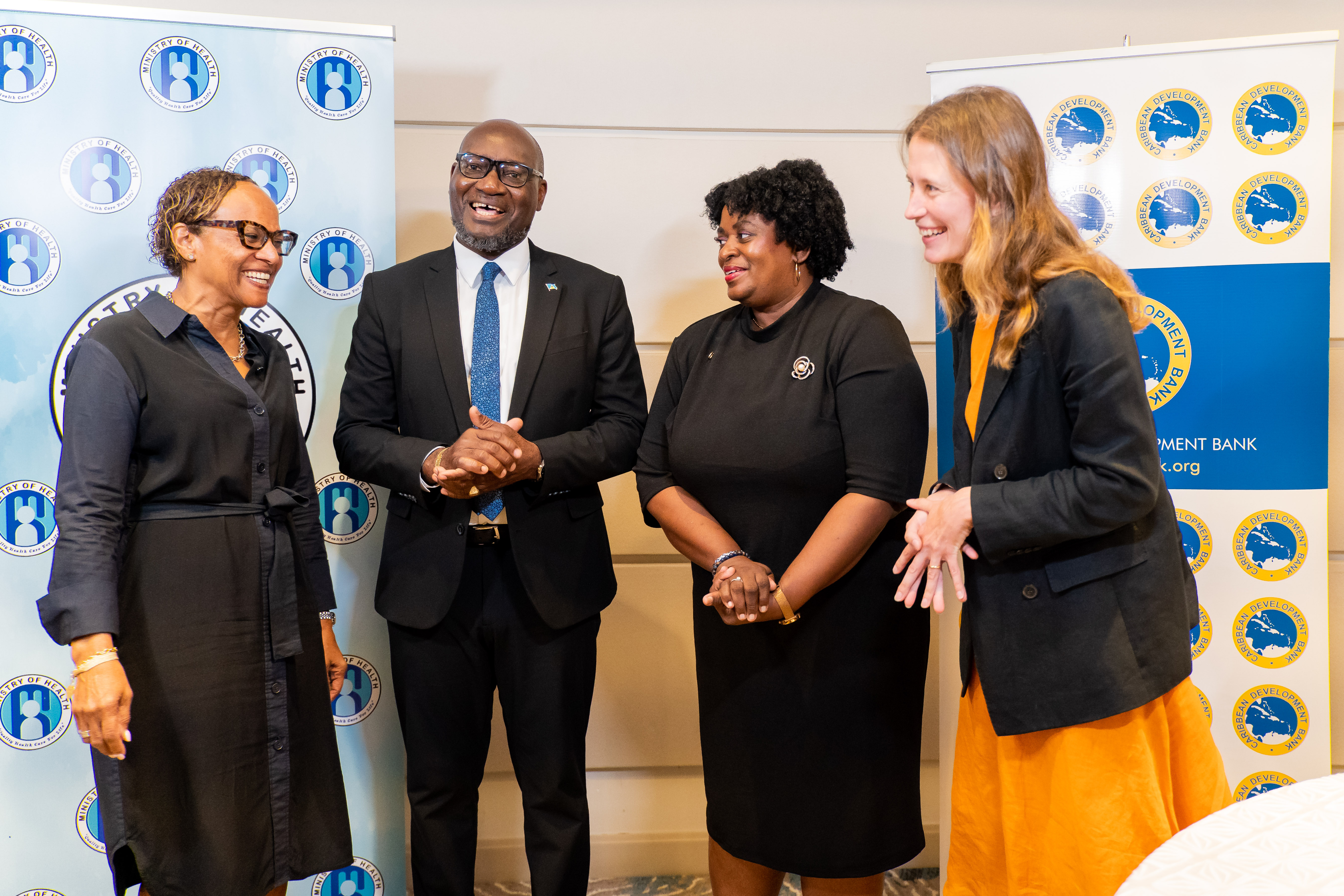 Officials who participated in a ceremony to launch the Caribbean Development Bank, and European Investment Bank financed project to upgrade the Saint Lucia Health Systems, (from left) Mrs Therese Turner-Jones, CDB Director of Projects, Hon. Moses Jn Baptiste, Minister of Health, Wellness & Elderly Affairs, Saint Lucia, Ms Jenny Daniel, Permanent Secretary Ministry of Health, Wellness & Elderly Affairs, and Ms. Kristina Eisele, EIB Representative for Southern and Eastern Caribbean.