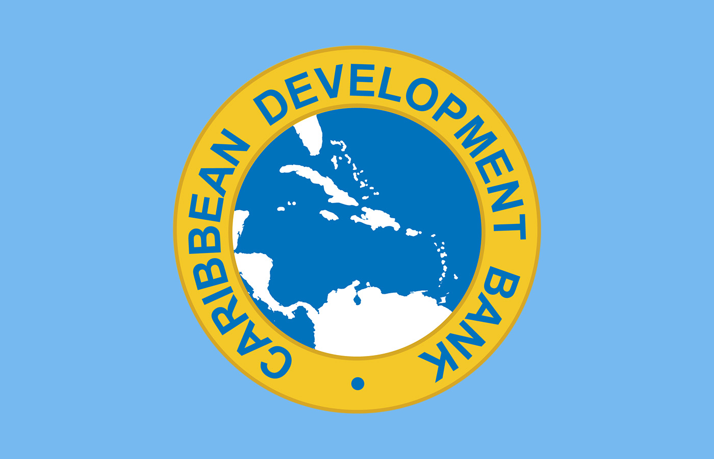 Caribbean Development Bank logo featuring a blue map of the Caribbean surrounded by a yellow circular band with the bank’s name.