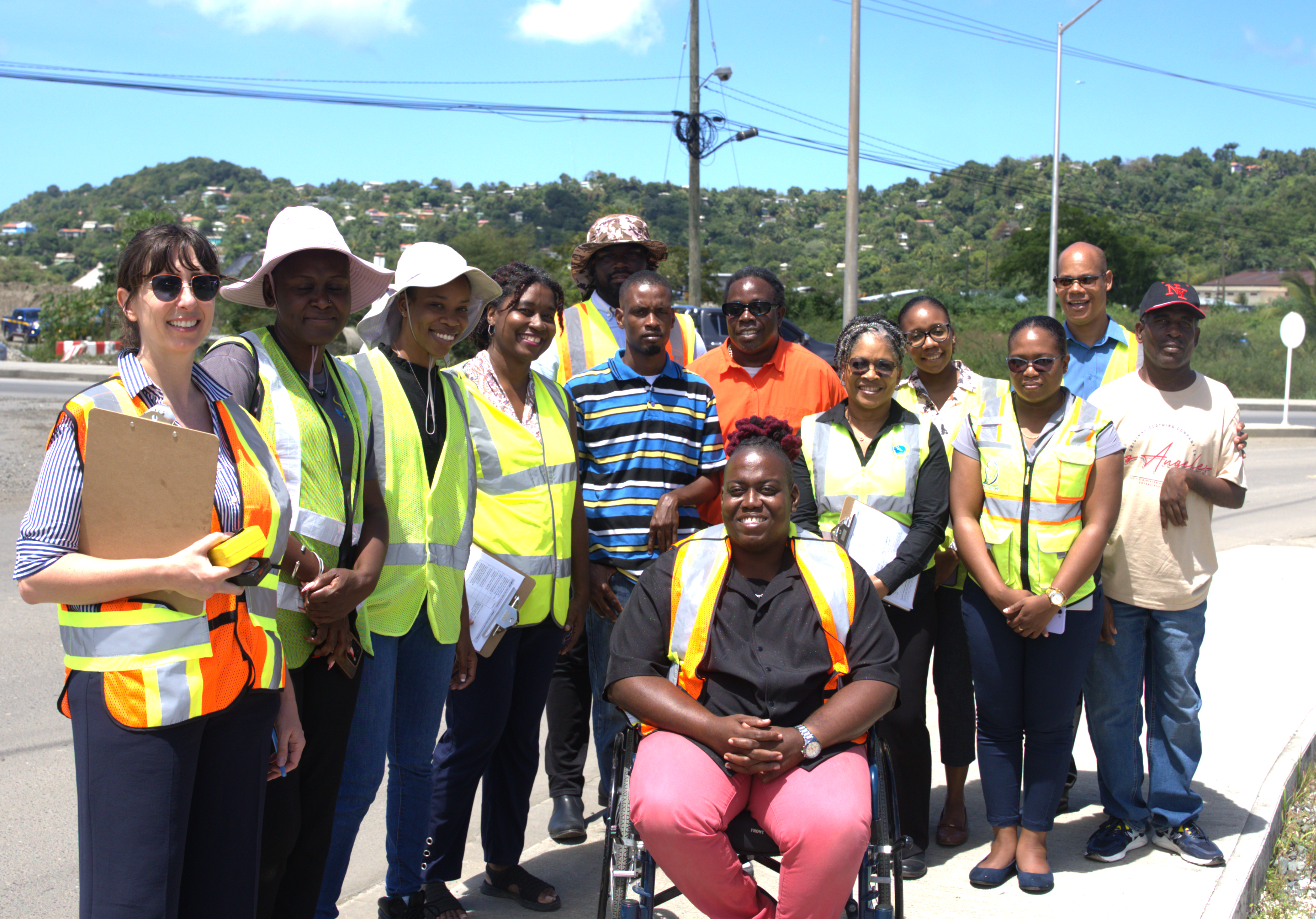 Group of people at Disability Inclusion Workshop, Field Visit, UKCIF Project: Millennium Highway in Saint Lucia, March 2025