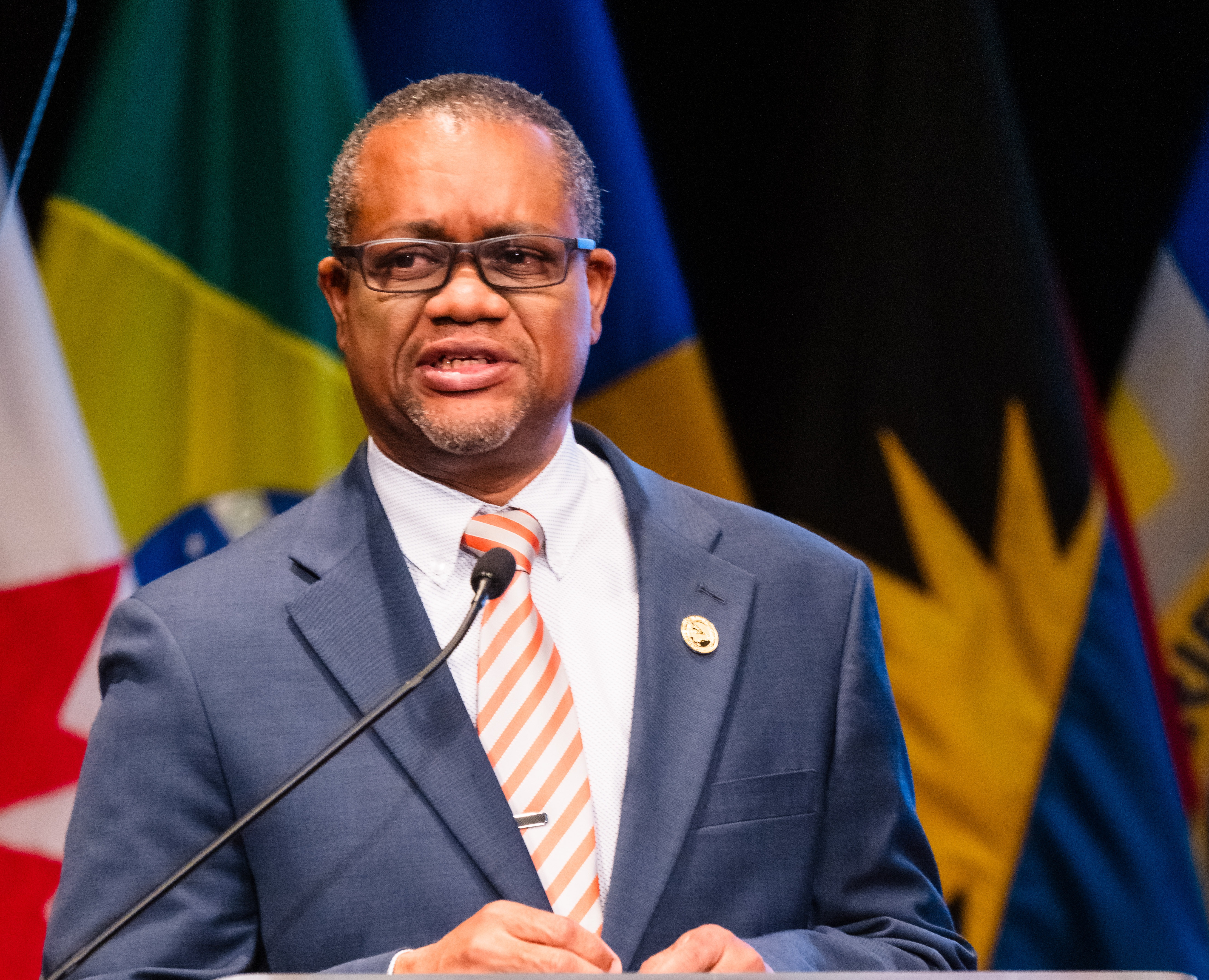 Mr. L. O'Reilly Lewis, Director of Projects, Caribbean Development Bank (CDB), presents highlights at the 2026 CDB Annual News Conference
