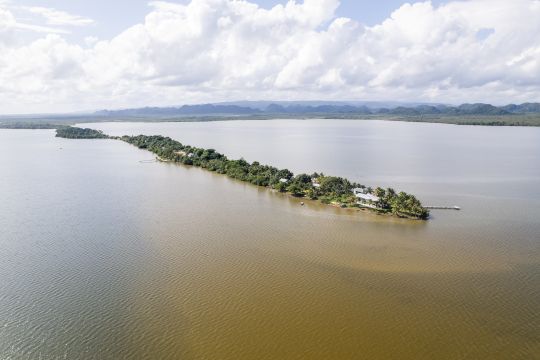 Aerial view of the Gales Point Manatee community and surrounding lagoon.