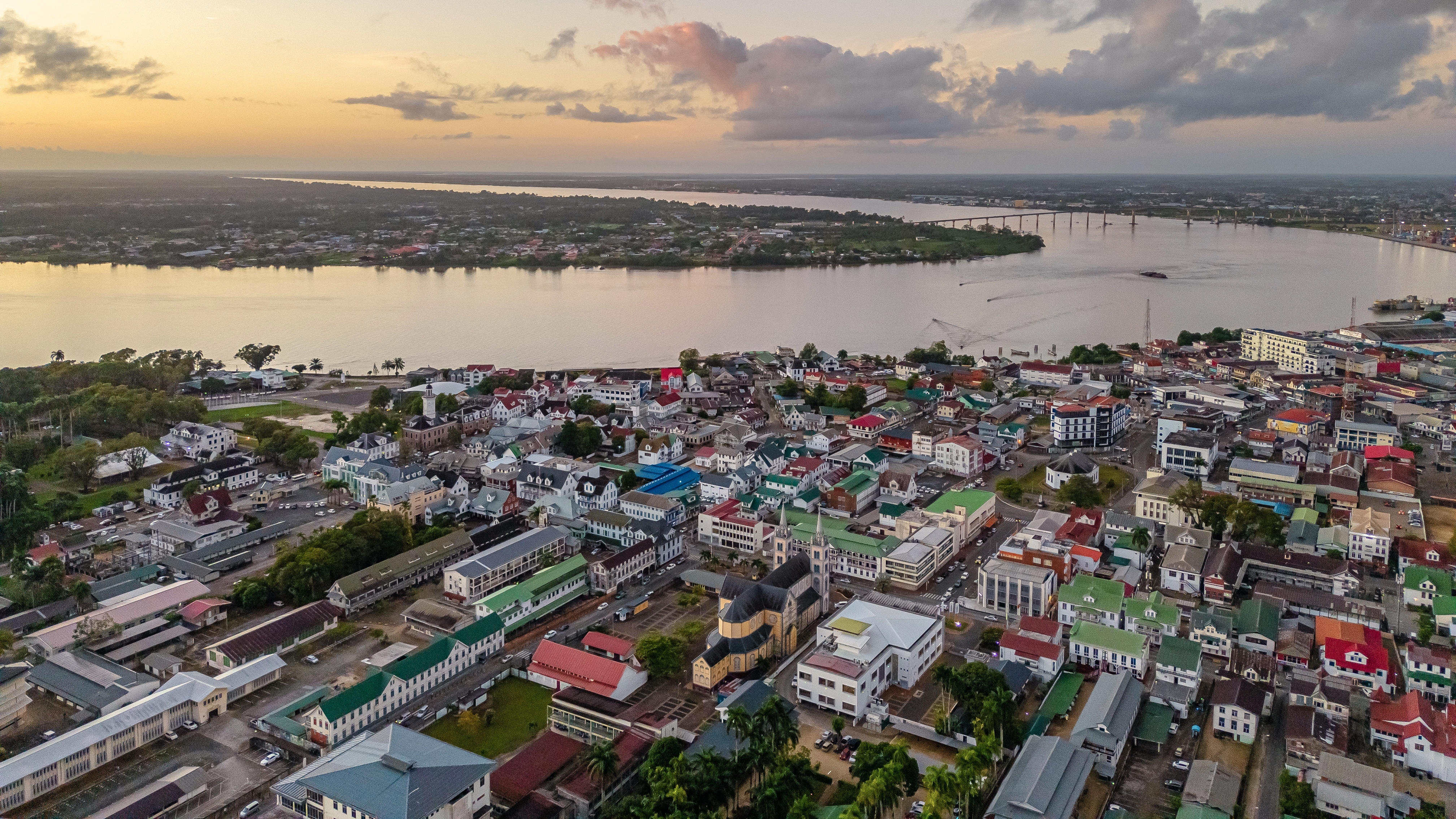 Aerial cityscape of Paramaribo, Suriname.