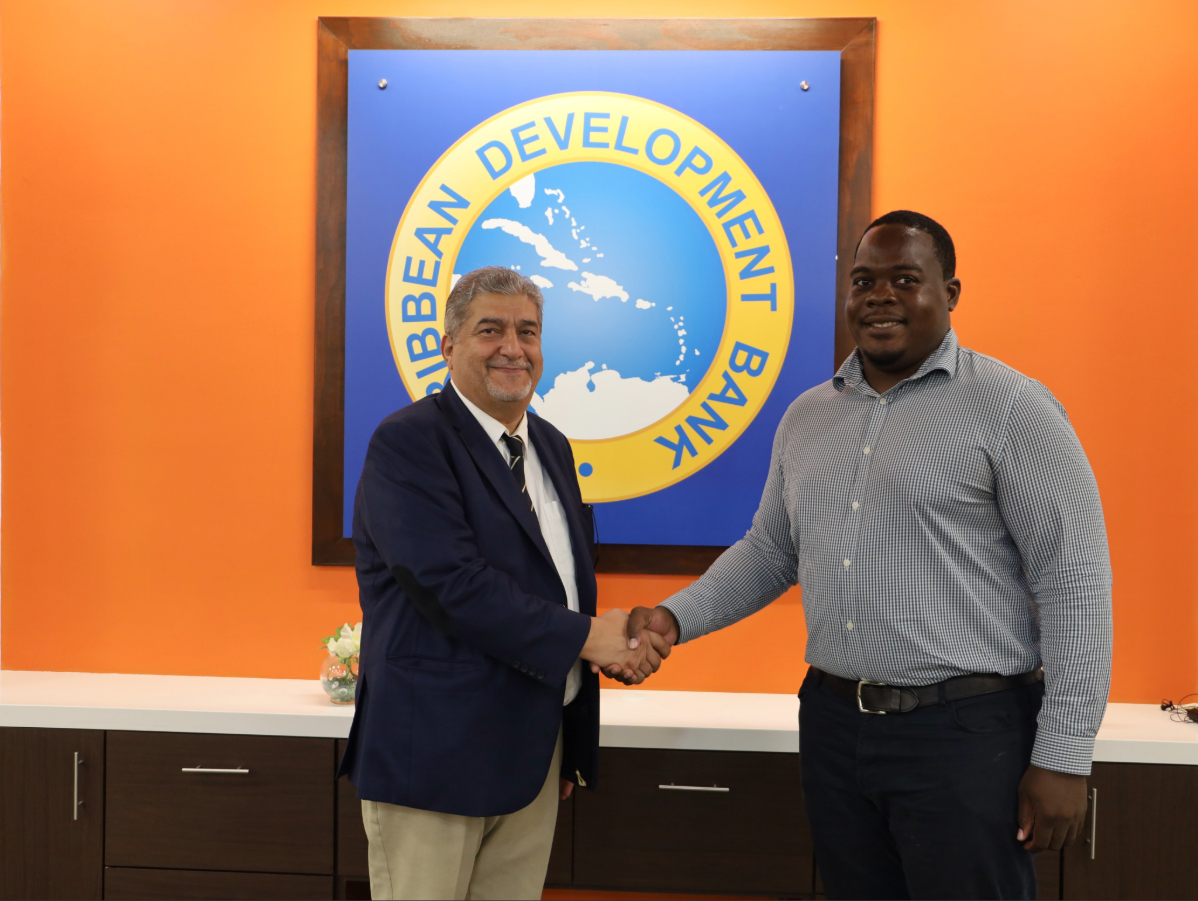 Photo caption: (L-R): Dr. Sherine Ibrahim, Sustainable Energy Specialist, Caribbean Development Bank, and Mr. Kyle Farnum, Programme Manager, Energy, European Union, attend the launch of the Caribbean Regional Electricity Grid Interconnection and Renewable Energy Scaling Technical Assistance Project.