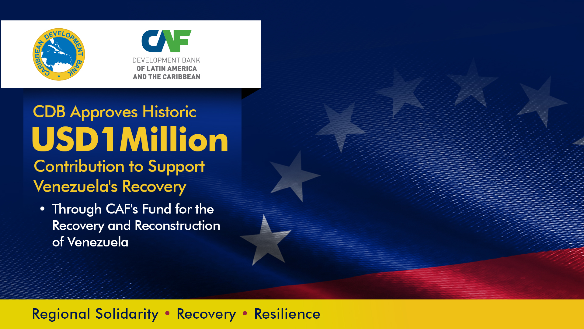 Venezuela Flag and words Regional Solidarity Recovery Resilience