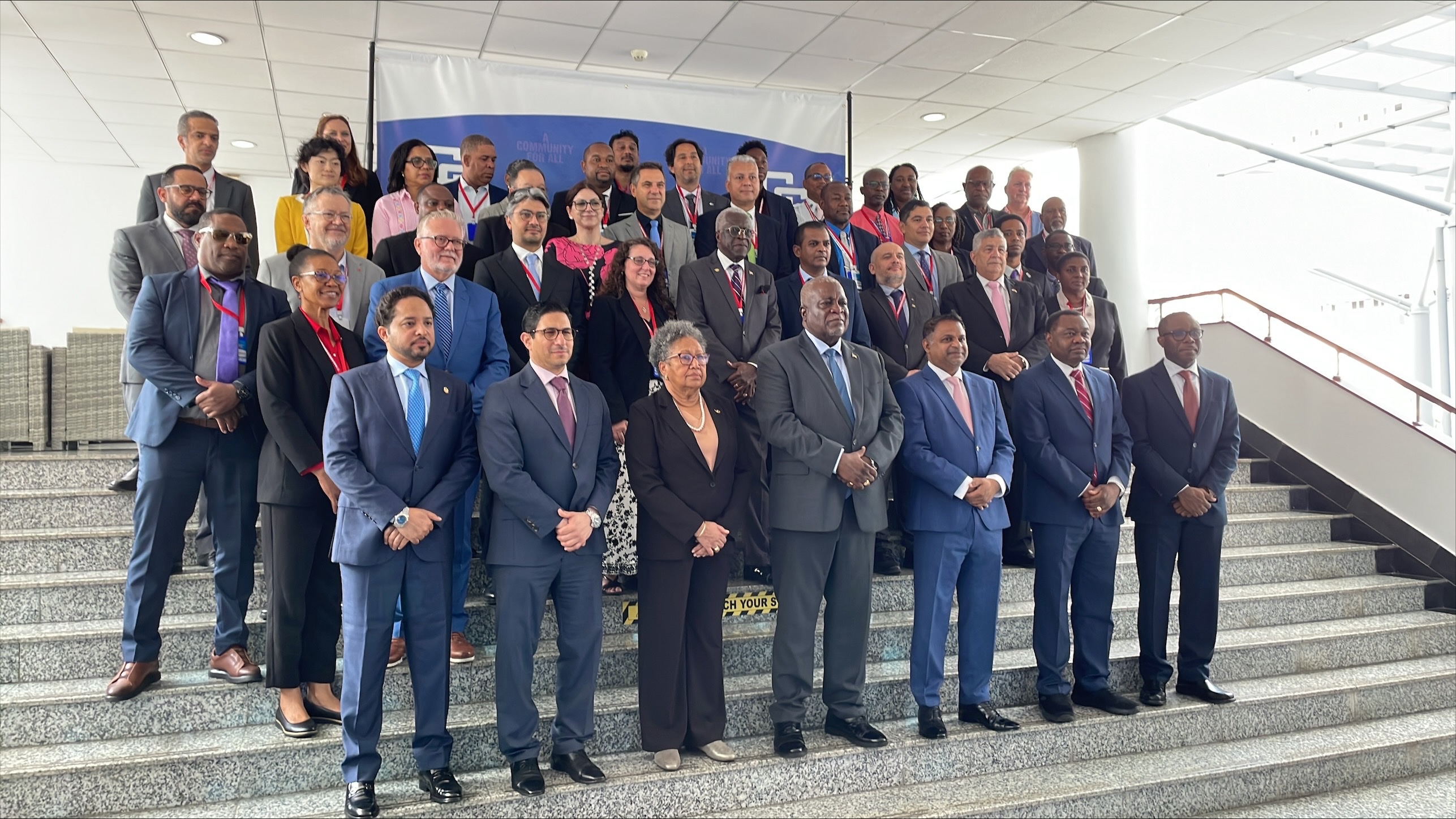 Caribbean officials pose for a photo at the Third Global Forum on Aviation Safety of the International Civil Aviation Organization (ICAO) and the European Union Aviation Safety Agency (EASA) 