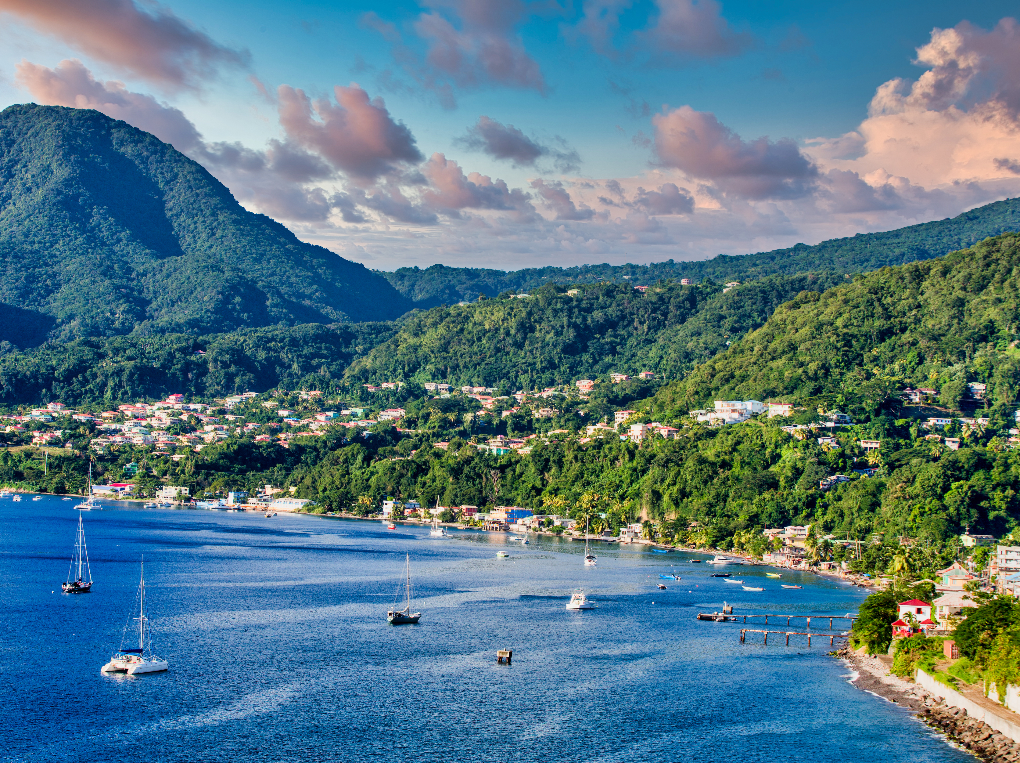View of Dominica, water and mountains