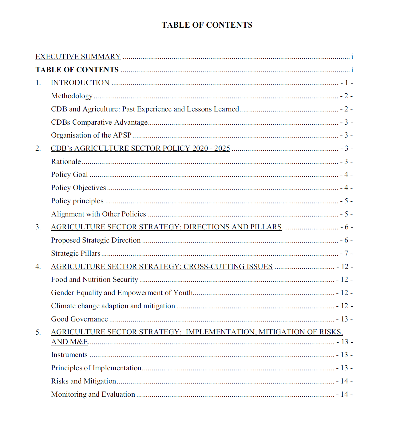 table of contents