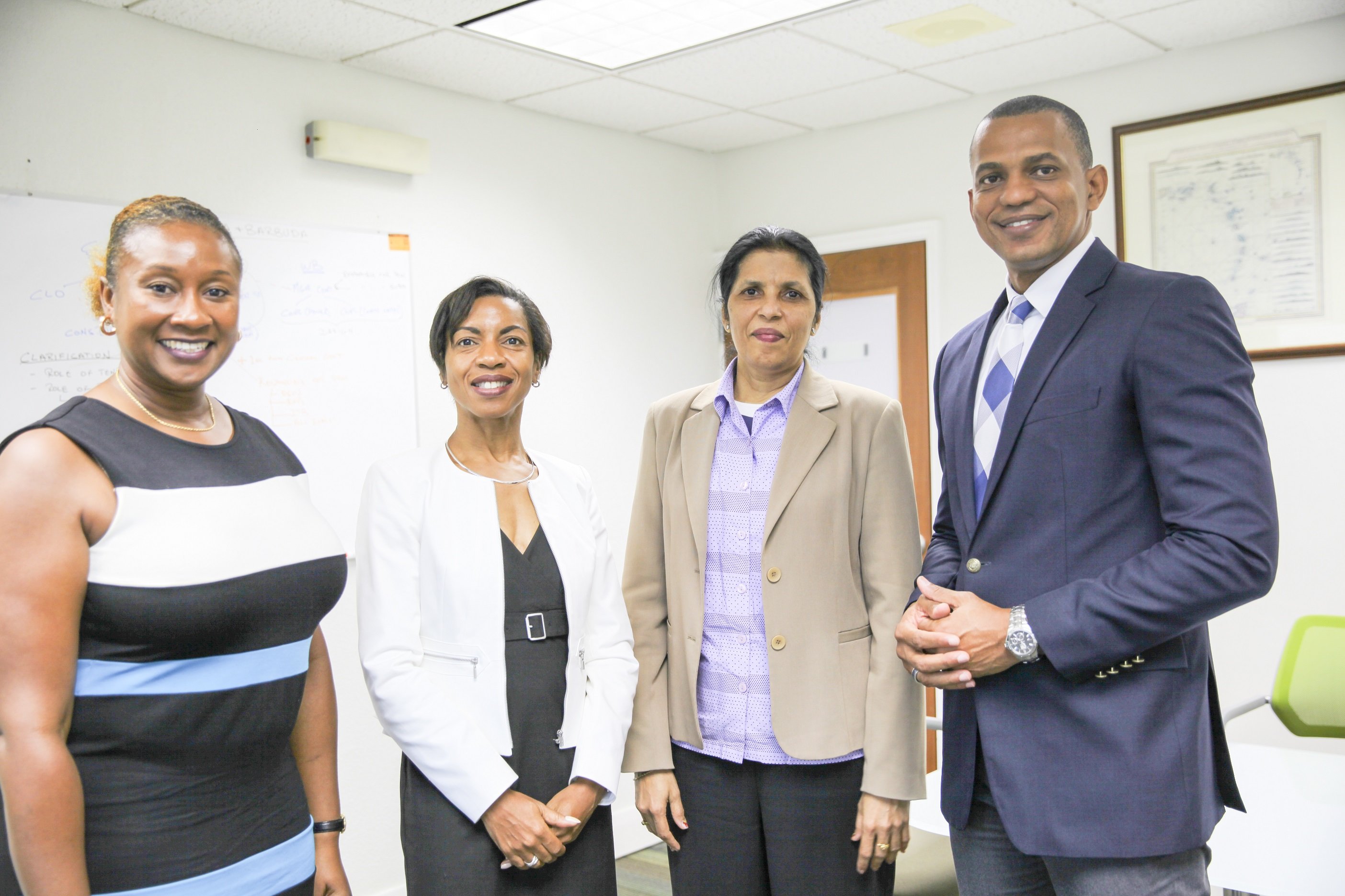 Left to Right: Andrea Power, Coordinator, Regional Cooperation and Integration, Technical Corporation Division, CDB; Diana Wilson Patrick, General Counsel; CDB; Ambassador Manorma Soeknandan, Deputy Secretary General, CARICOM Secretariat; Daniel Best, Director, Projects Department, CDB.