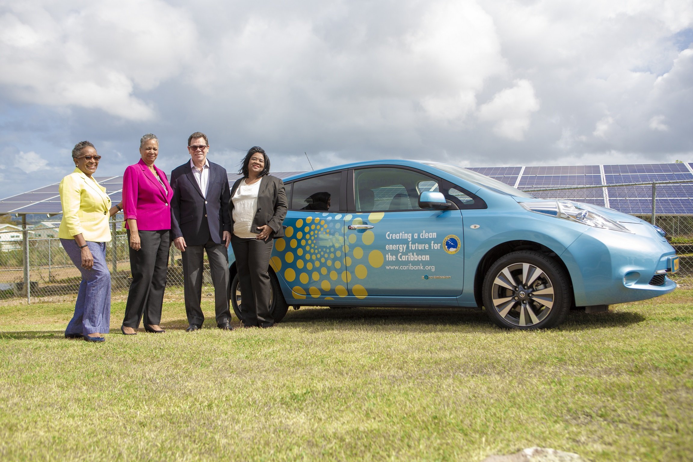 Left to right: Tessa Williams Robertson, Head, Renewable Energy and Energy Efficiency Unit; Monica La Bennett, Vice-President (Operations); Dr. William Warren Smith, President; and Yvette Lemonias Seale, Vice-President (Corporate Services) and Bank Secretary during a photo opportunity at CDB’s Headquarters in Barbados.