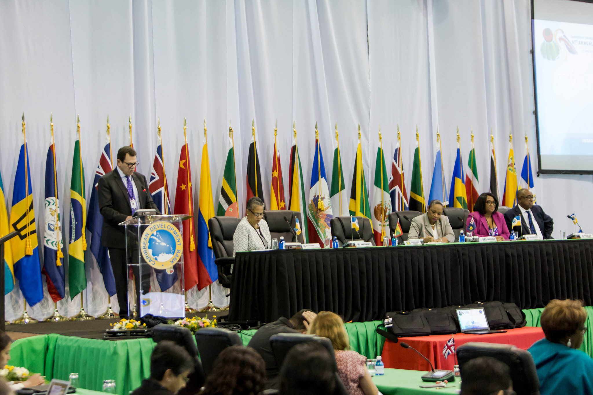 CDB President, Dr. Wm. Warren Smith, addresses delegates during the closing ceremony of the Bank’s 47th Annual Meeting in Providenciales, Turks and Caicos Islands.