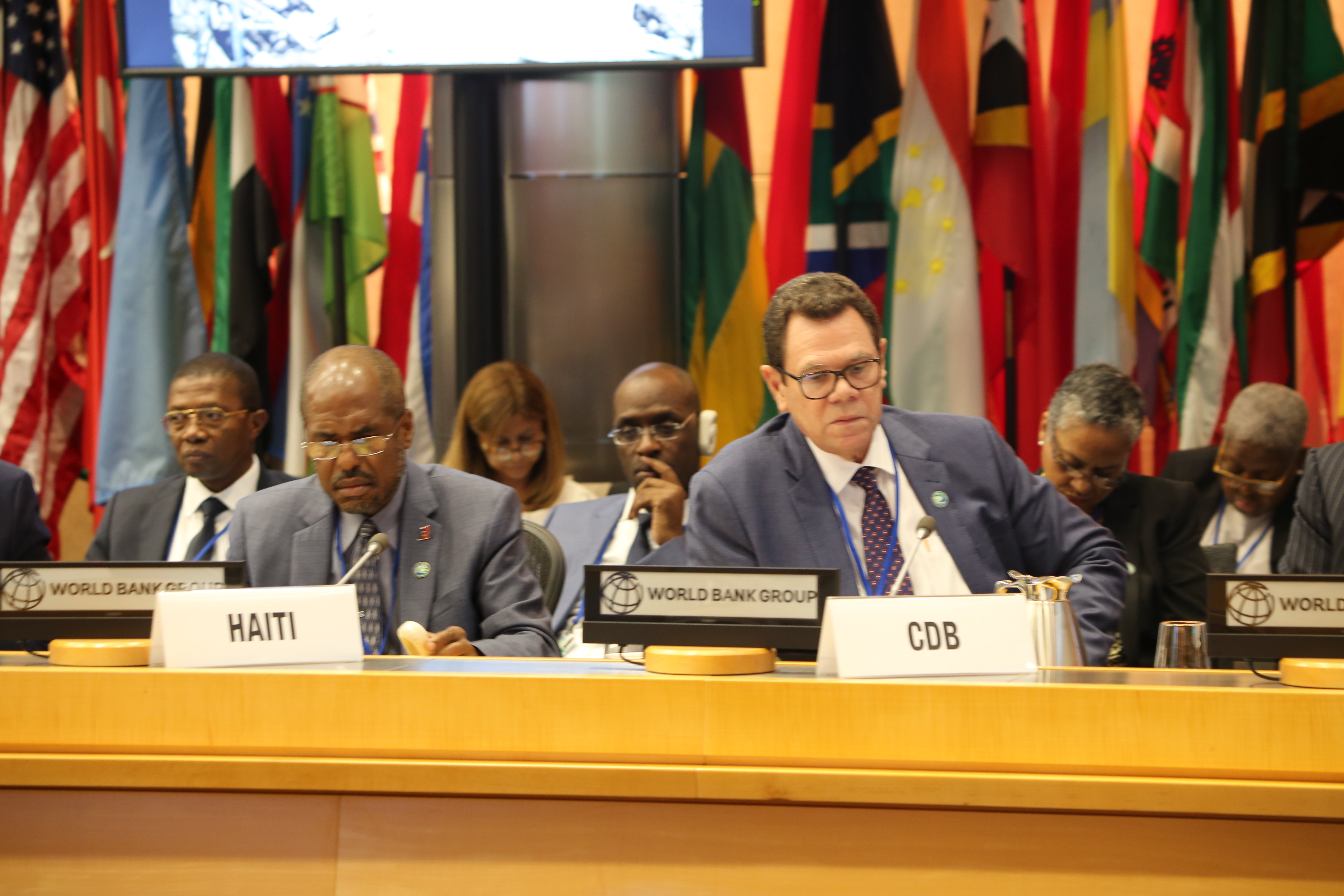 CDB President, Dr. Wm. Warren Smith (front row, 2nd on right), participates in the High-Level Meeting on Recovery and Resilience in the Caribbean on October 13 in Washington, D.C.