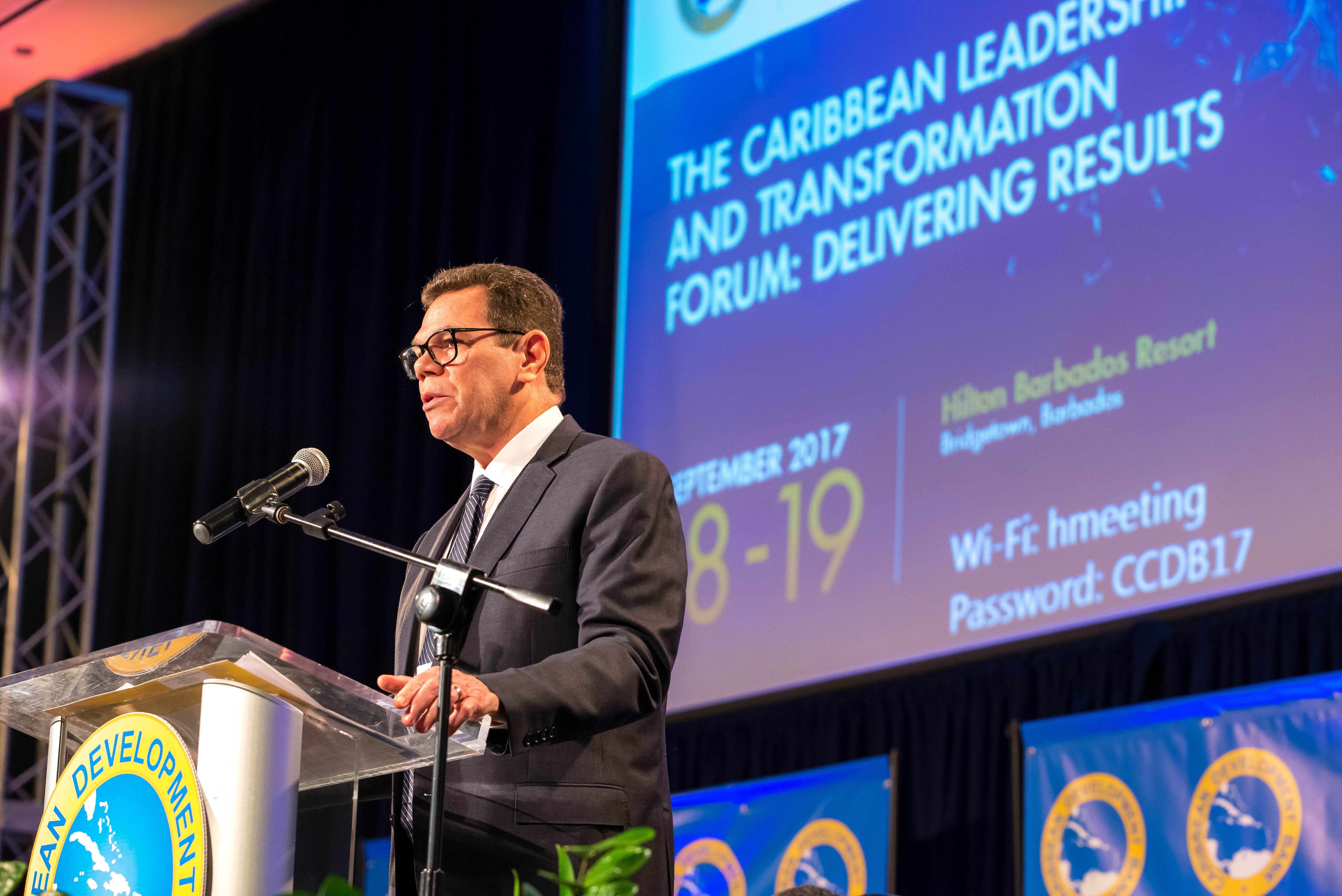 Dr. Wm. Warren Smith, President, Caribbean Development Bank, speaks at the opening ceremony of the Caribbean Leadership and Transformation Forum, on September 18, 2017.
