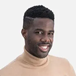 young smiling black male in yellow turtleneck