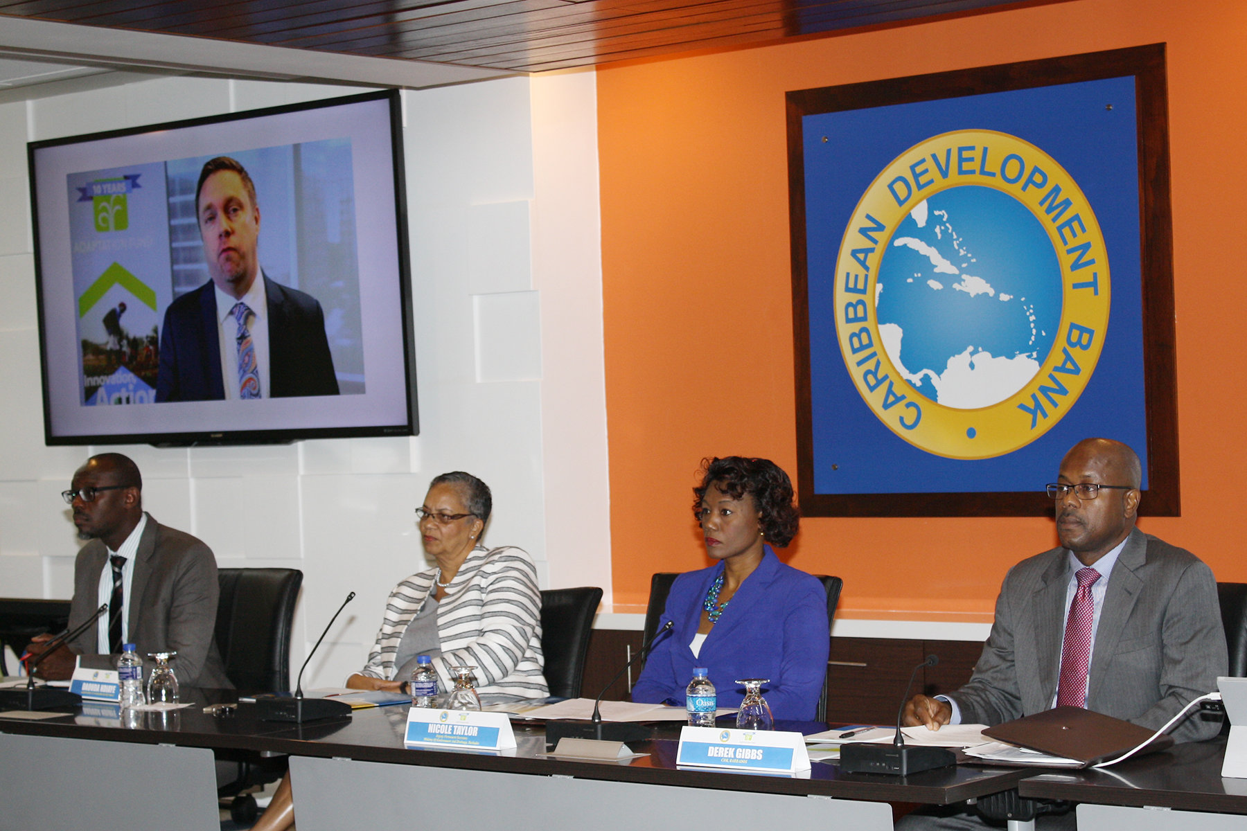 Left to right: Daouda N’Diaye, Senior Climate Change Specialist, Adaptation Fund; Monica La Bennett, Vice President Operations, CDB; Nicole Taylor, Deputy Permanent Secretary, Ministry of Environment and Drainage, Barbados and Derek Gibbs, Climate Finance Specialist, CDB.