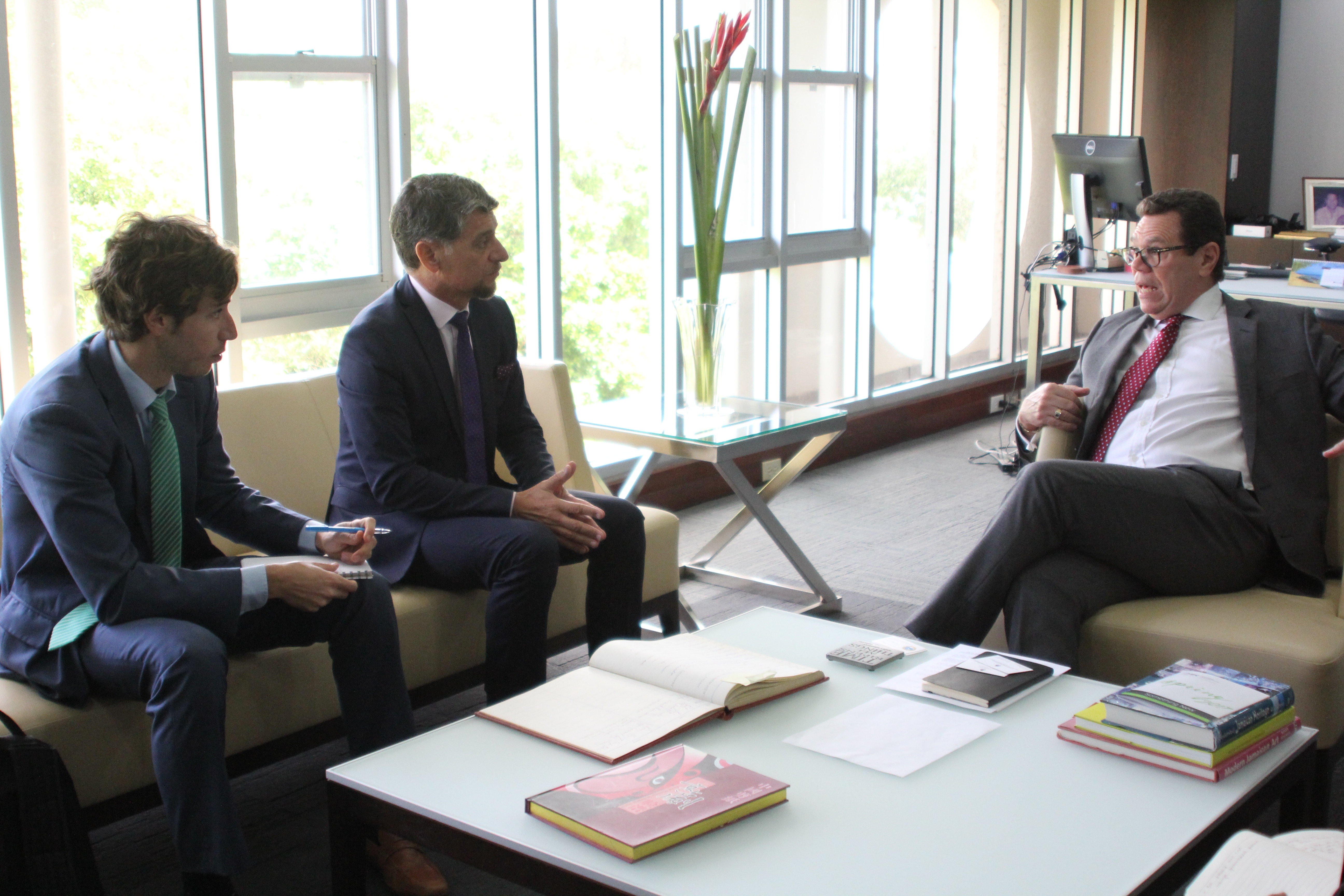 Left to Right: Mr. Demian Dobry, Consul, Embassy of Argentina; His Excellency Gustavo Martinez Pandiani, Ambassador of the Argentine Republic to Barbados and Dr. Wm. Warren Smith, President, CDB.