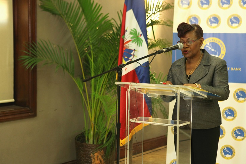 Denny, Portolio Manager, Social Sector Division, CDB, delivers remarks at the historic project launch workshop in Port-au-Prince on July 5, 2017.