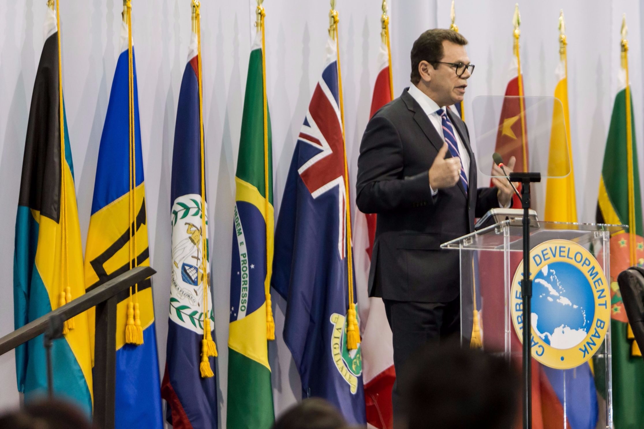 CDB President, Dr. William Warren Smith, delivers his statement during the Opening Ceremony of the 47th Annual Meeting of the Bank’s Board of Governors in Providenciales, Turks and Caicos Islands on May 24, 2017.