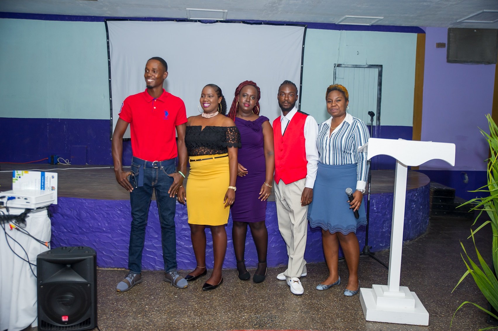 Team Aqua-Refine, with facilitator Tamara Gibson (first from right) after they were announced winners of the VYBZING Bootcamp pitch contest on May 25, 2018.