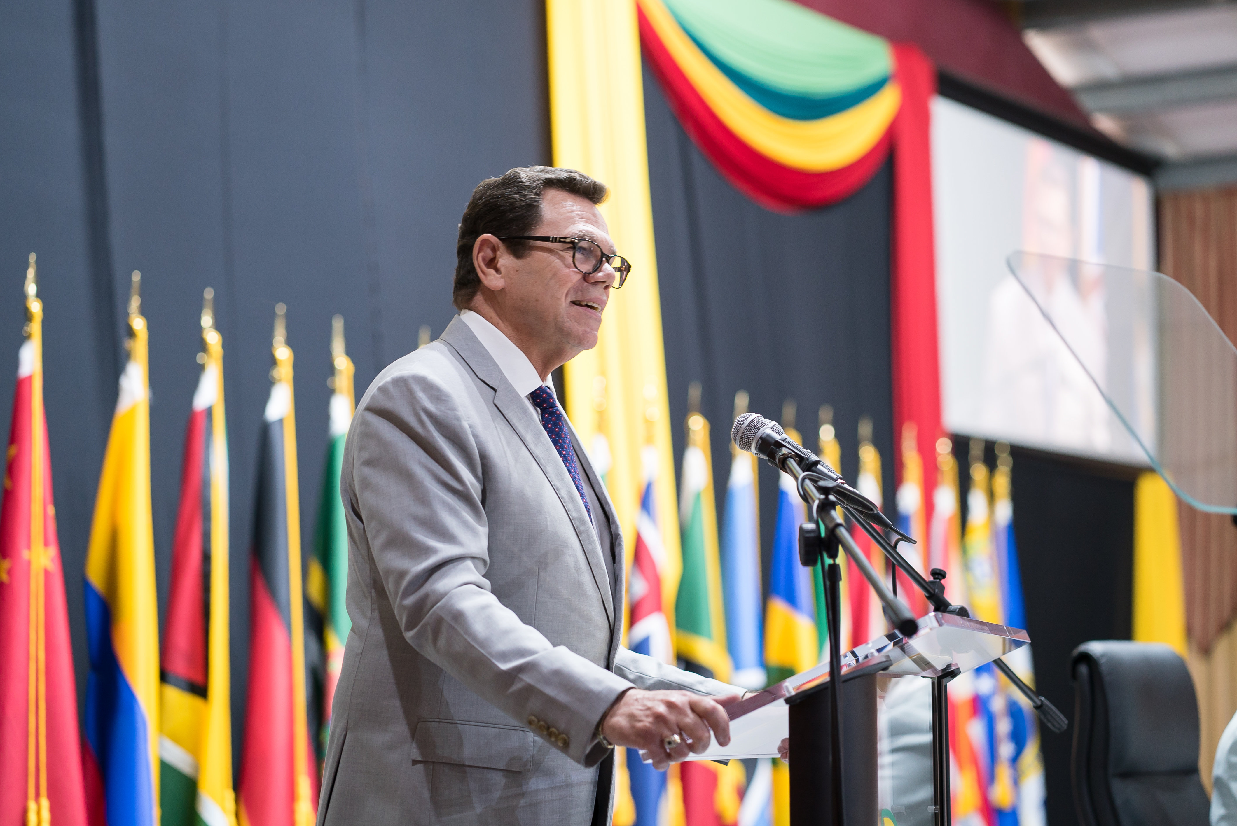 CDB President, Dr. Wm. Warren Smith, delivers his closing statement at the Bank’s 48th Annual Meeting held in Grenada.