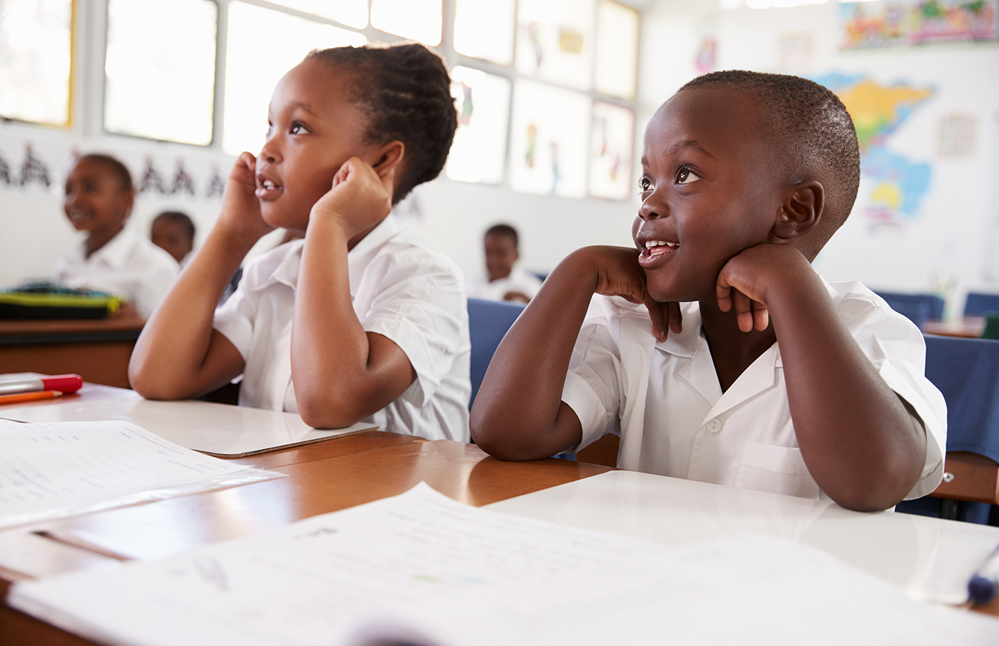 Stock image of school children listening