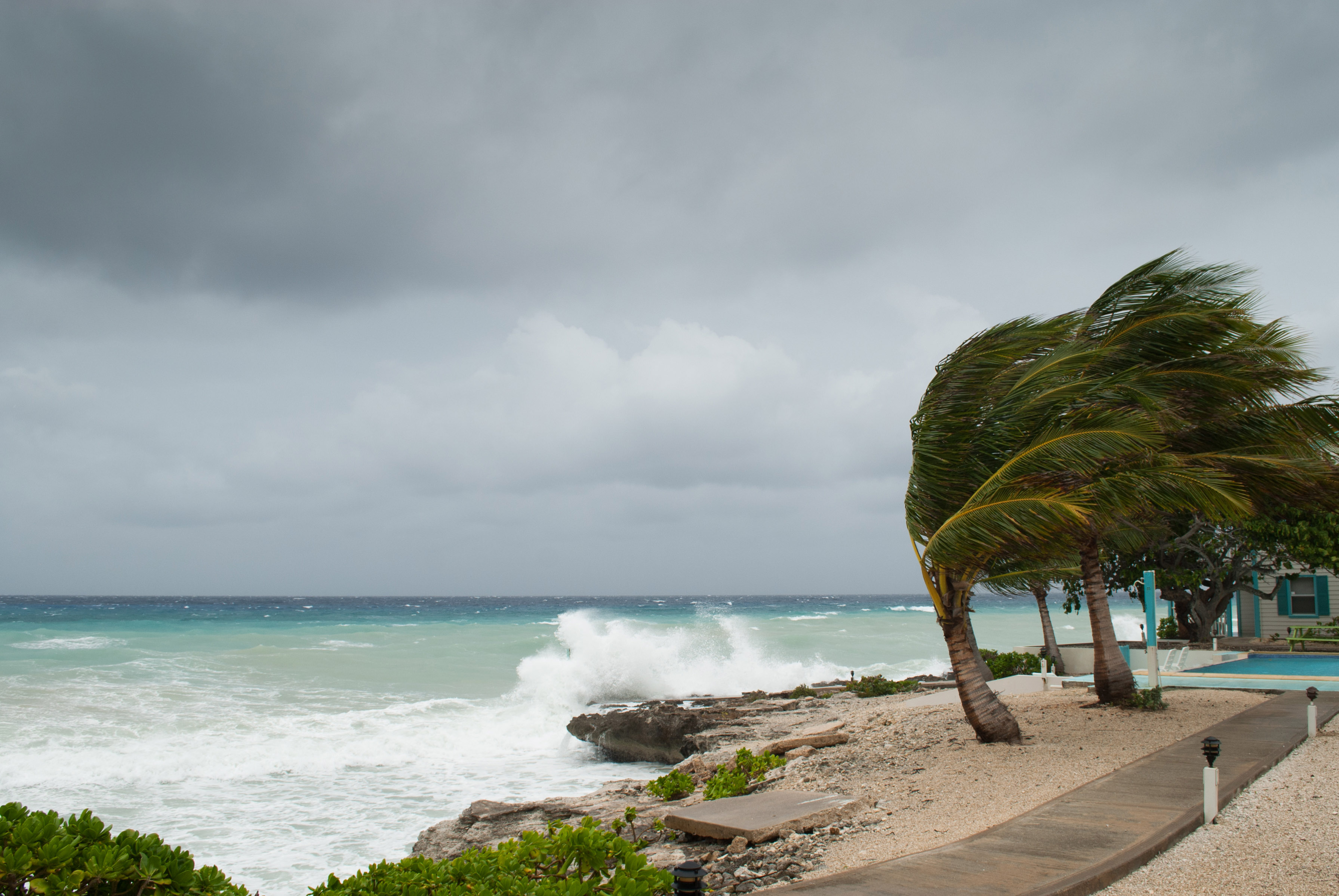 Caribbean beach with storm approaching