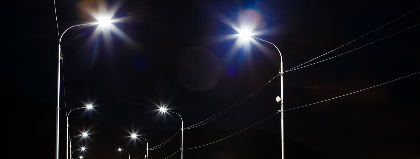 Night image of a road on a bridge with LED lighting