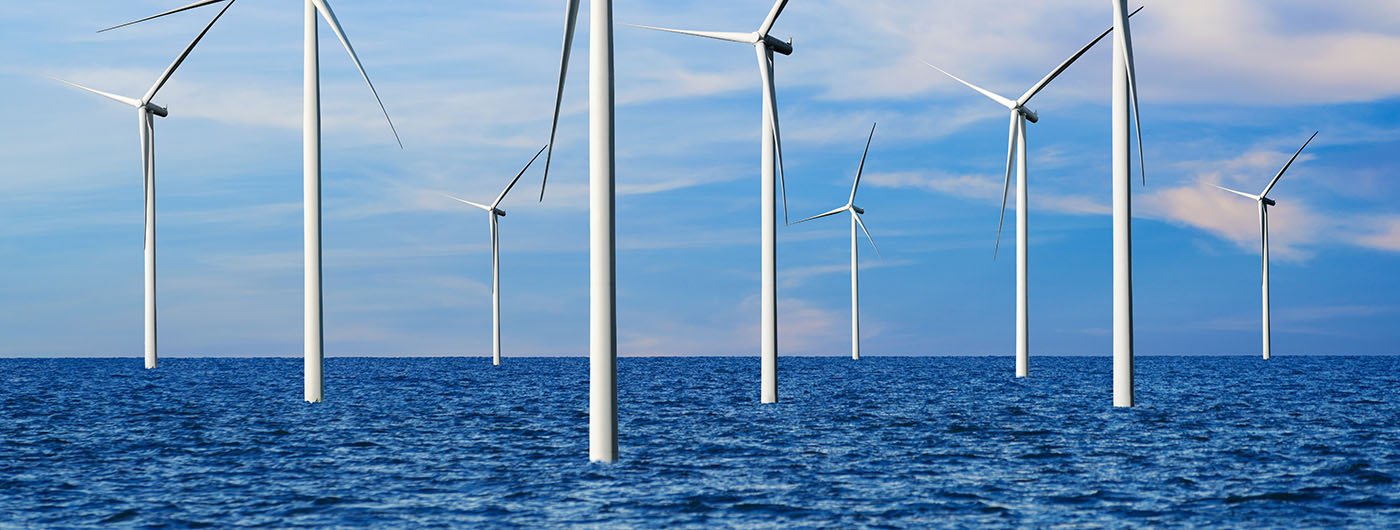 Wind turbines on the ocean