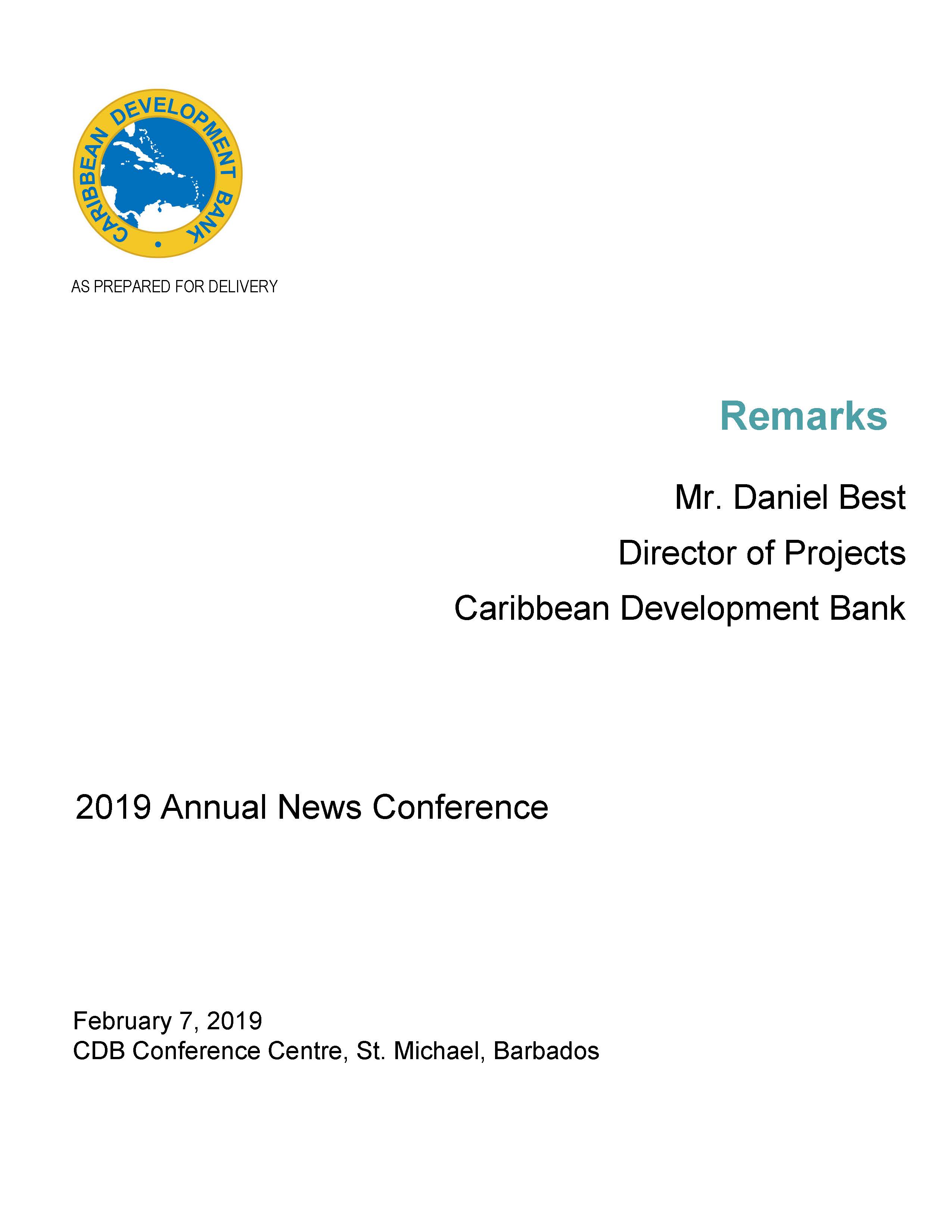 text-based cover for speech delivered by Mr. Daniel Best