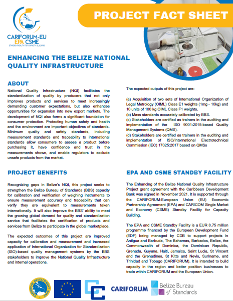 Enhancing the Belize National Quality Infrastructure Project Fact Sheet