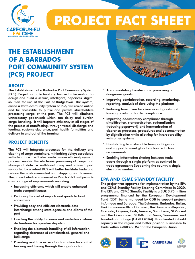 The Establishment of a Barbados Port Community System Project Fact Sheet