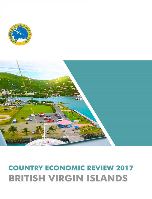 Country Economic Review 2017 - British Virgin Islands title with overhead scene of shoreline