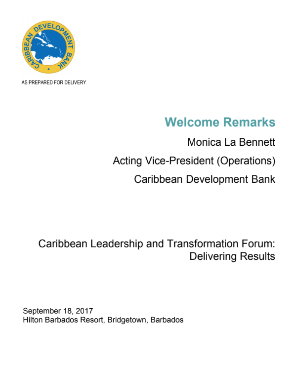 Picture: Monica La Bennett, Vice-President (Operations), Caribbean Development Bank