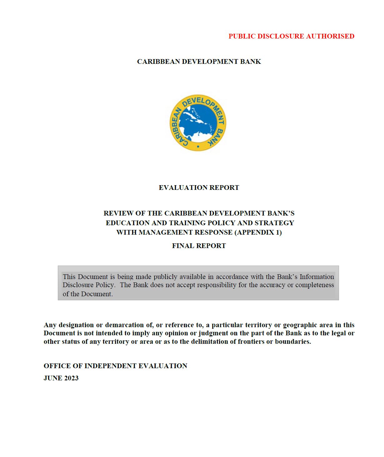 Text based document cover featuring CDB logo