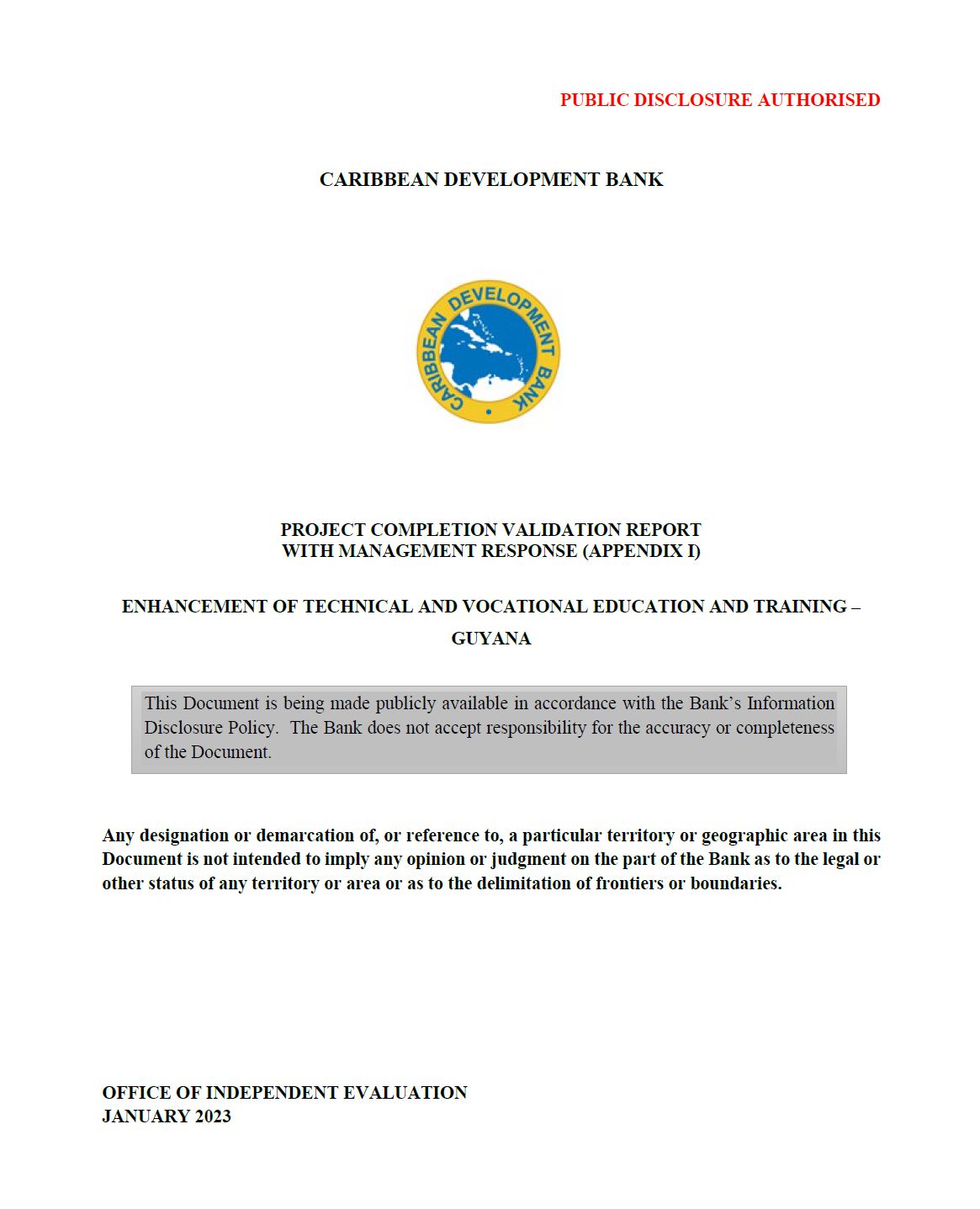 Text based document cover featuring CDB logo
