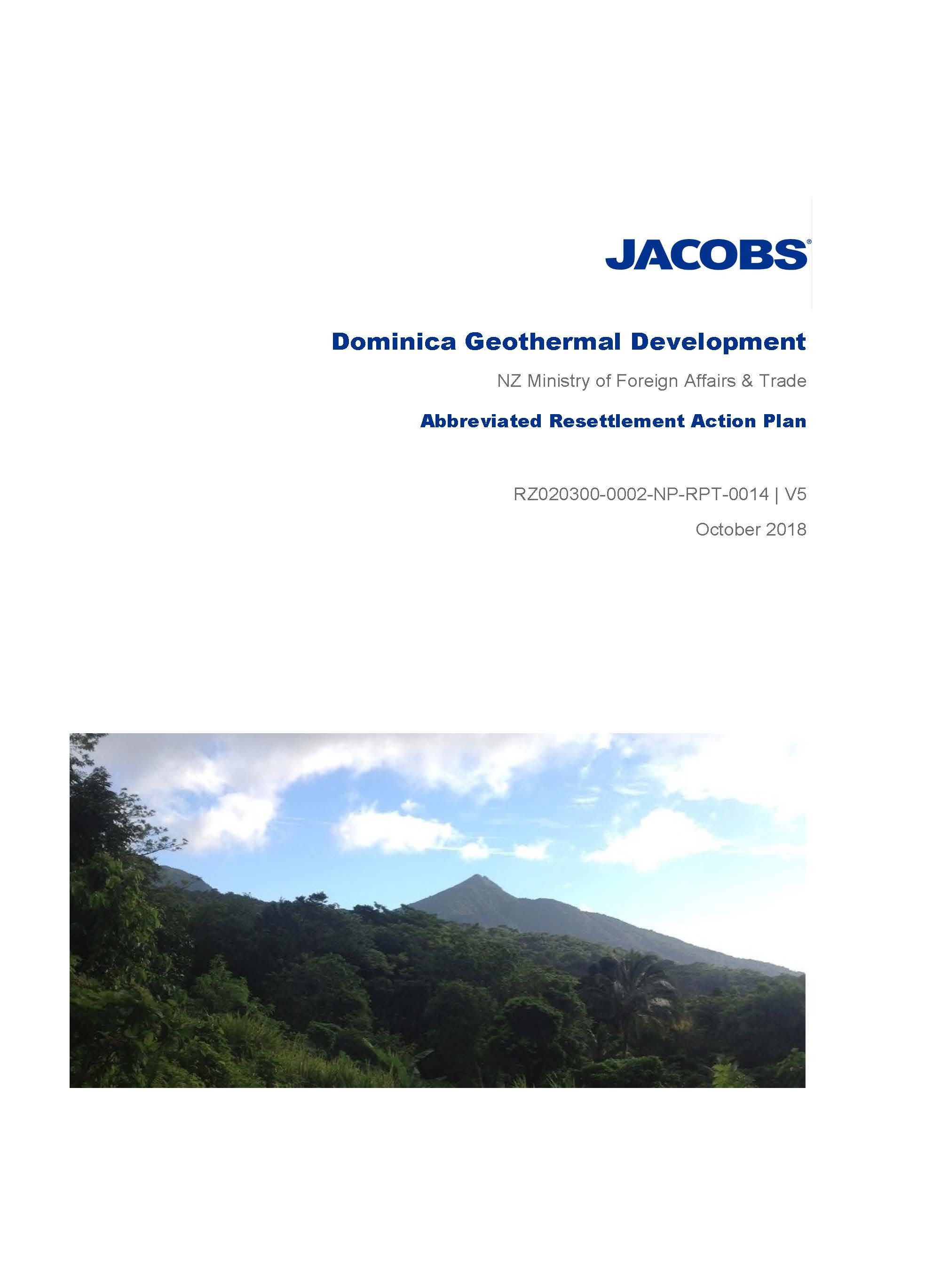 text-based cover featuring document title against a white backdrop with landscape photo of hill in Dominica at the bottom