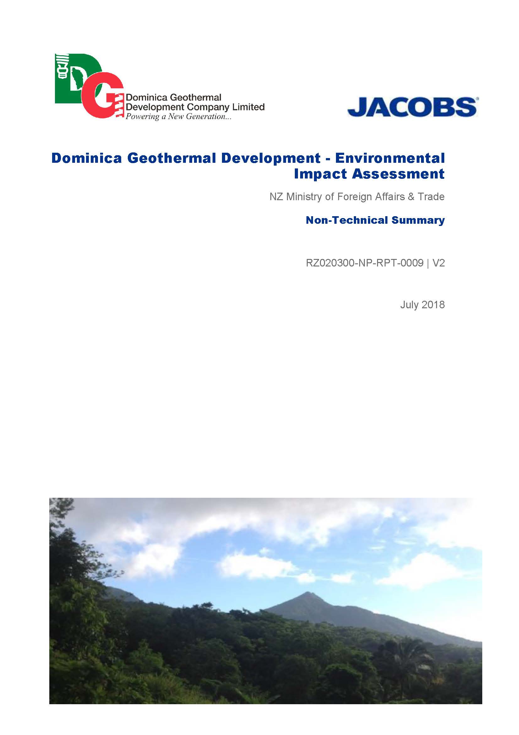 text-based cover featuring document title against a white backdrop with landscape photo of hill in Dominica at the bottom