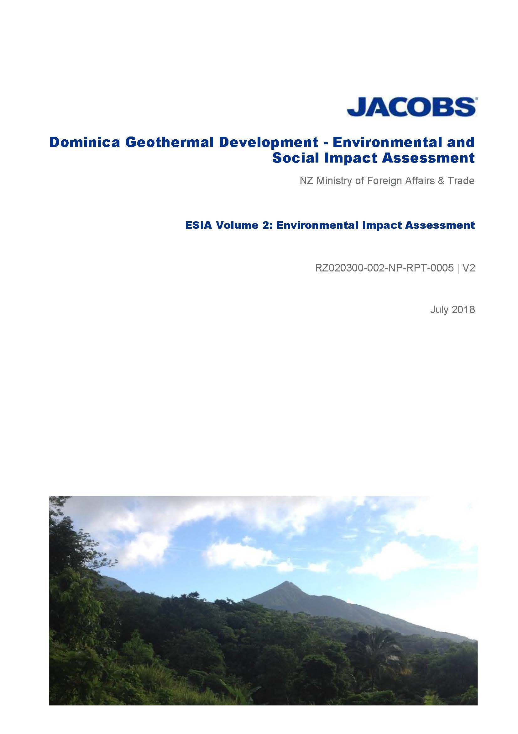 text-based cover featuring document title against a white backdrop with landscape photo of hill in Dominica at the bottom