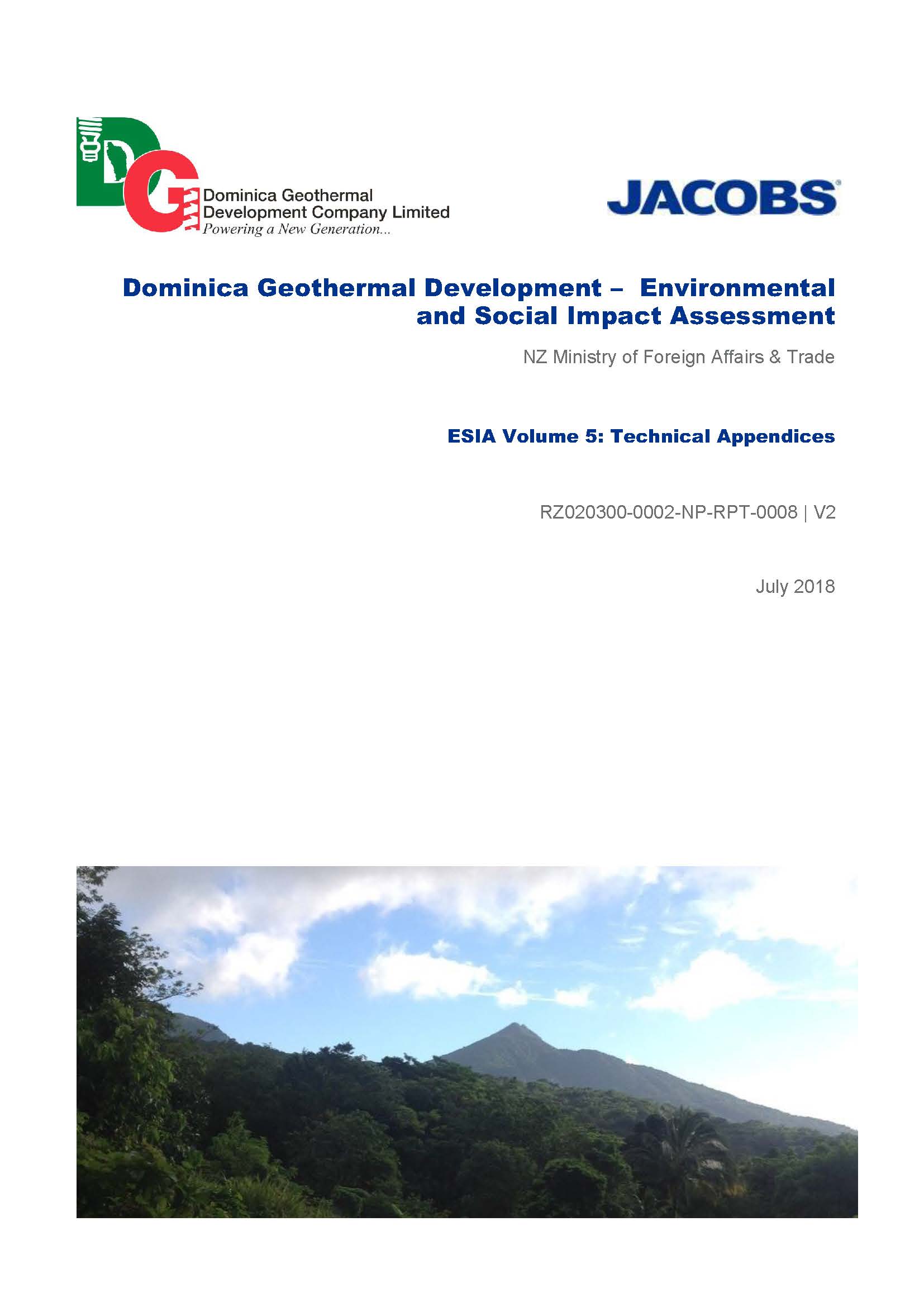 text-based cover featuring document title against a white backdrop with landscape photo of hill in Dominica at the bottom