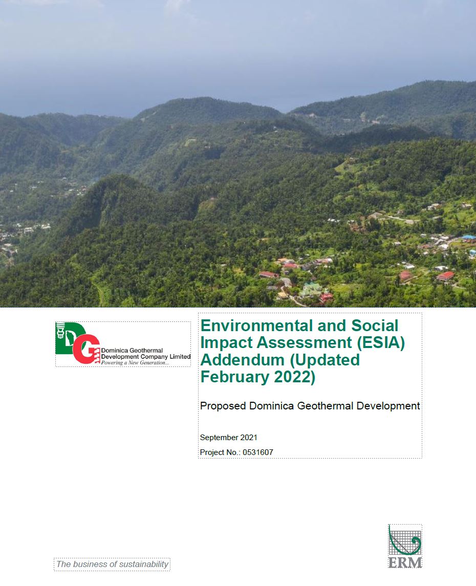text based document cover featuring photo of the green hills of Dominica